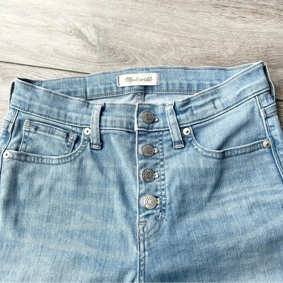 Madewell High Rise Skinny Crop Button Front Raw Hem Light Blue - Picture 5 of 13
